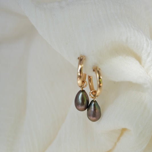 Tahitian Keshi Pearl Gold-Filled Hoops — handmade jewelry by Studio Immersed, Maui Hawaii