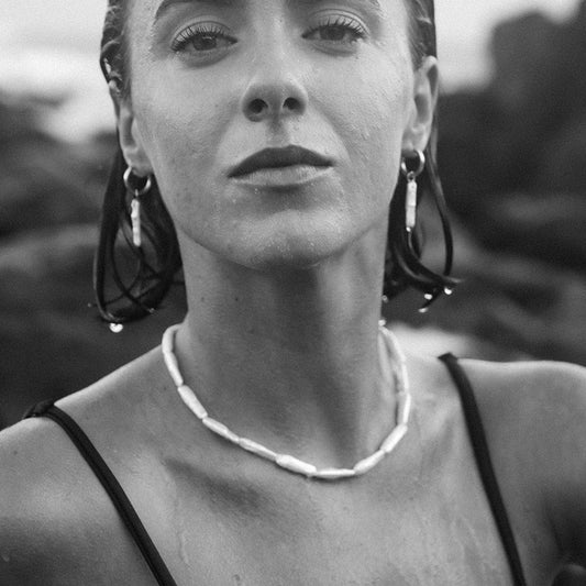 Biwa pearl jewelry close-up — handmade by Studio Immersed, Maui Hawaii