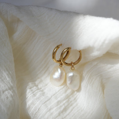 14K WHITE SOUTH SEA KESHI HOOPS