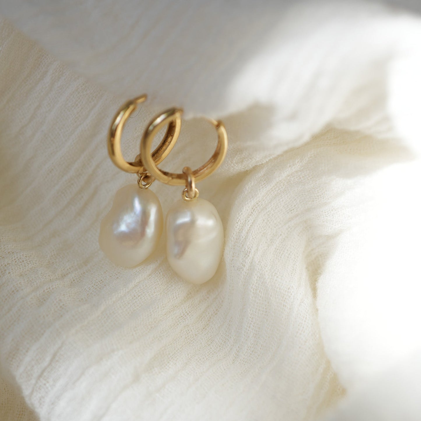 14K WHITE SOUTH SEA KESHI HOOPS