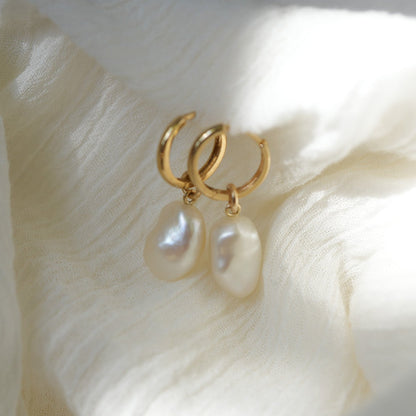 14K WHITE SOUTH SEA KESHI HOOPS