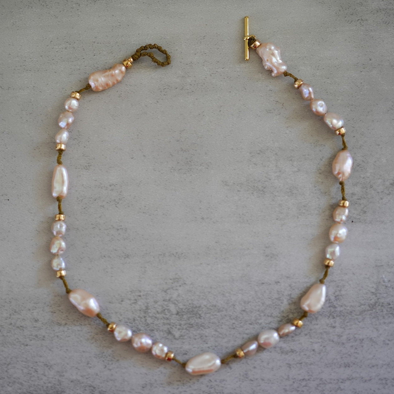 Pink Biwa Pearl Gold-Filled Choker — detail view, Studio Immersed