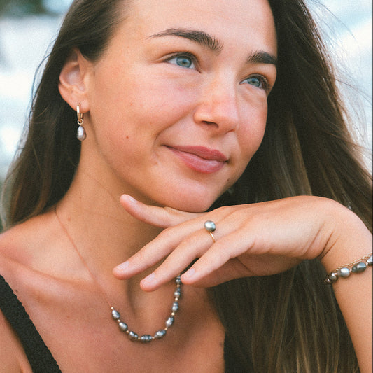 Tahitian Keshi Pearl Gold-Filled Hoops — alternate view, Studio Immersed jewelry