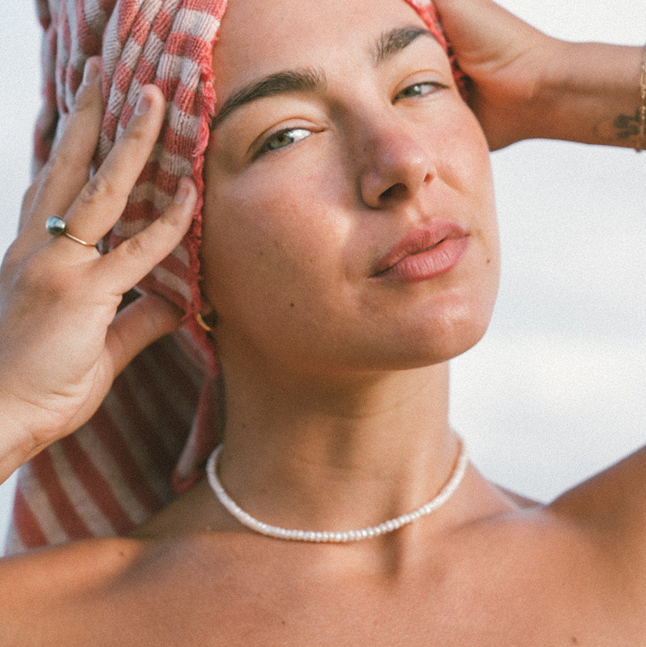 Classic White Freshwater Pearl Necklace — detail view, Studio Immersed