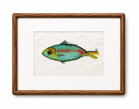 Cruising Alone — original mixed media fish print in walnut frame by Studio Immersed, Maui