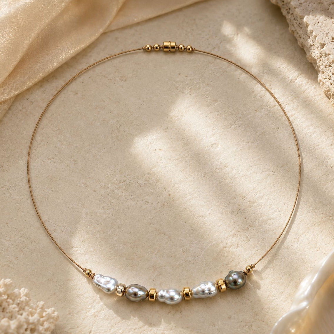 Petit Tahitian Keshi Pearl Necklace — alternate view, Studio Immersed jewelry
